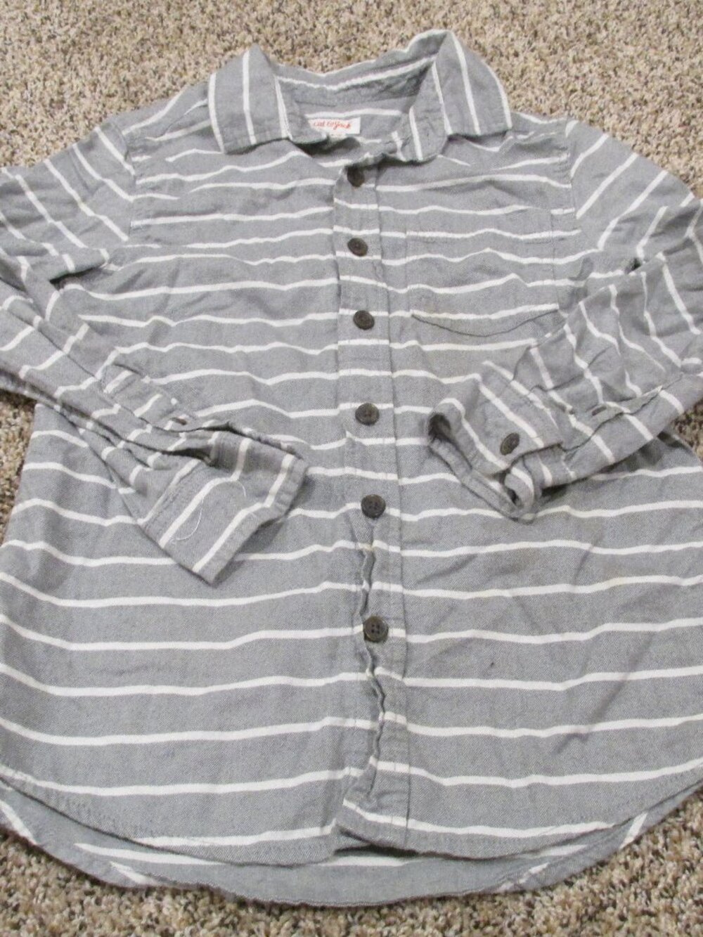 Cat & Jack Button Front Dress Shirt Youth Boys M 8/10 Gray Striped Long Sleeve